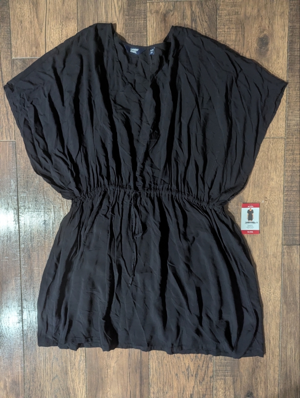 Lands End Womens Plus Black Sheer Mini Swim Cover Up Elastic Waist Sz XL/XXL NWT